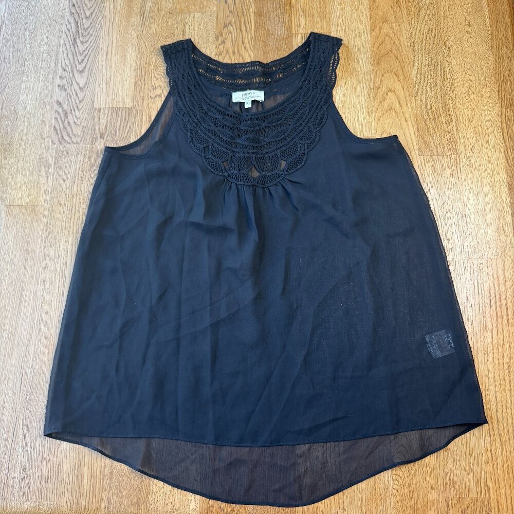 Papaya Weekend Black Sheer Crochet Tank Top Size 10